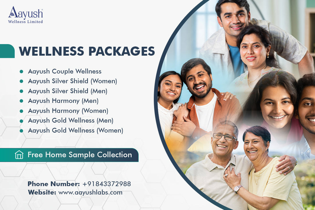Aayush Labs Packages for men, women, and couples with free home sample collection – Silver Shield, Harmony, and Gold Wellness health checkup plans