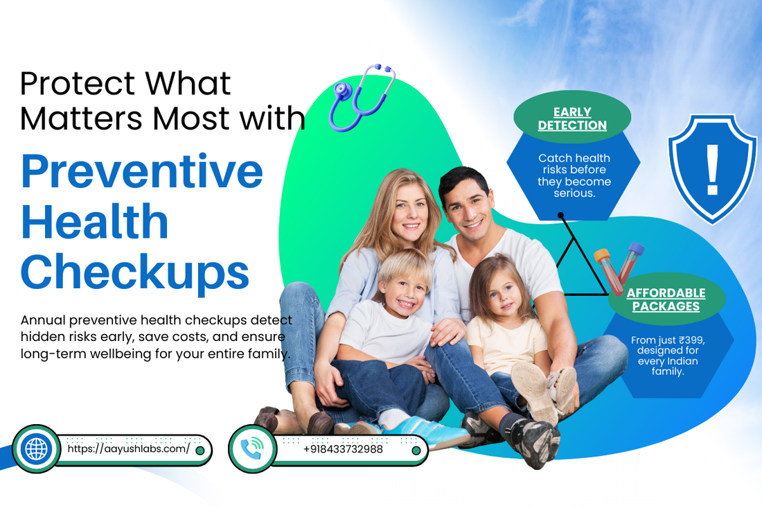 Preventive health checkup packages by Aayush Labs affordable tests starting from ₹399 for early detection and family wellness.