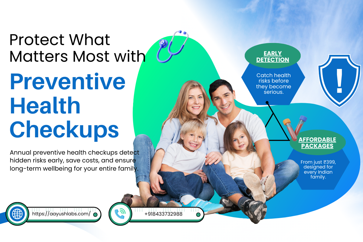 Preventive health checkup packages by Aayush Labs affordable tests starting from ₹399 for early detection and family wellness.