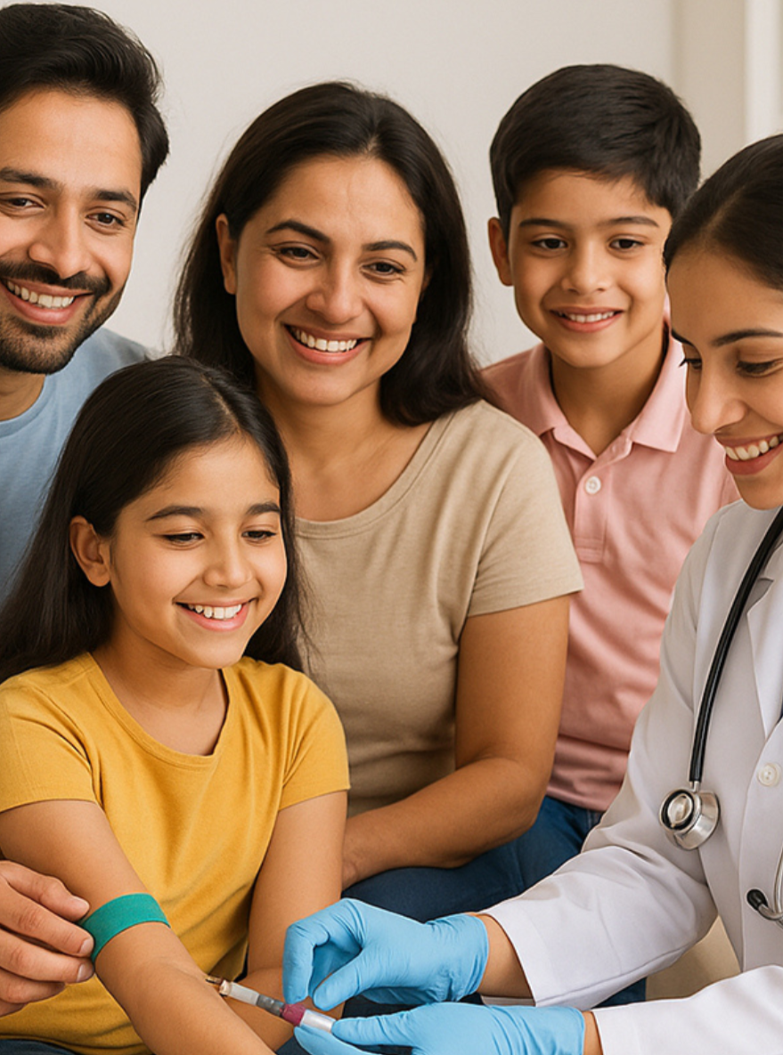 Family with a child at a doctor's office